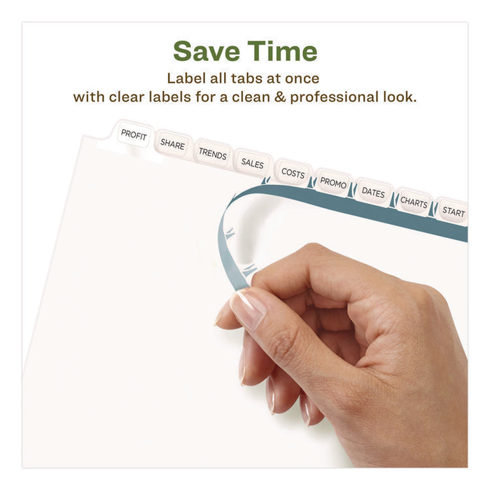 Index Maker EcoFriendly Print and Apply Clear Label Dividers with White Tabs, 12-Tab, 11 x 8.5, White, 5 Sets