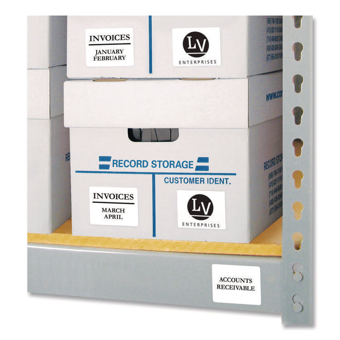Permanent ID Labels w/ Sure Feed Technology, Inkjet/Laser Printers, 2 x 2.63, White, 15/Sheet, 15 Sheets/Pack
