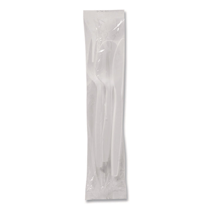 Mediumweight Polypropylene Cutlery, Fork/Knife/Teaspoon, Plastic, White, 250/Carton