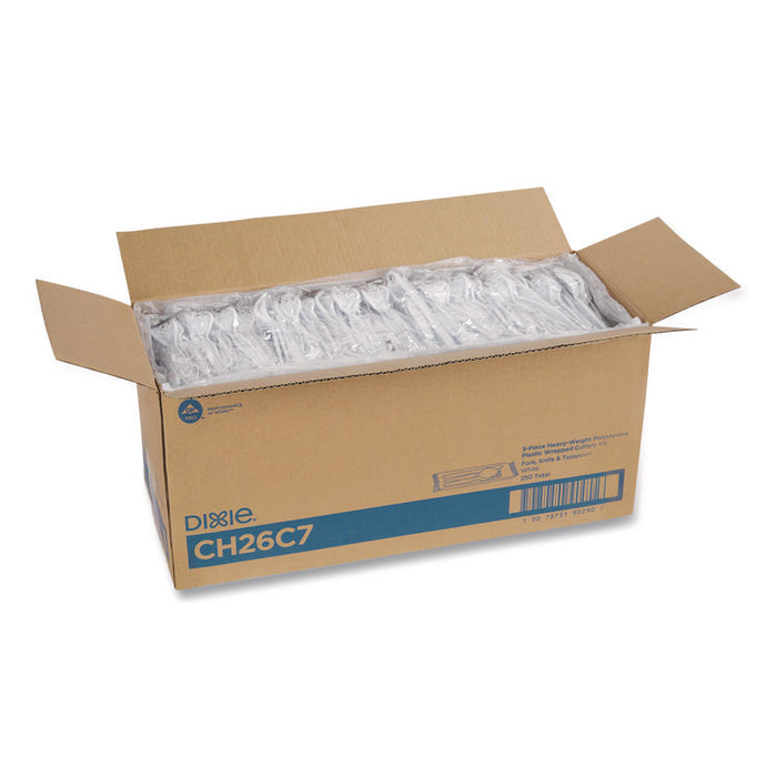 Heavyweight Polystyrene Cutlery, Fork/Knife/Teaspoon, Plastic, White, 250/Carton