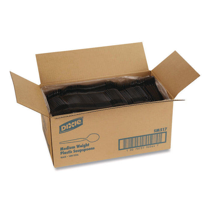 Mediumweight Polystyrene Cutlery, Soup Spoon, Plastic, Black, 1,000/Carton
