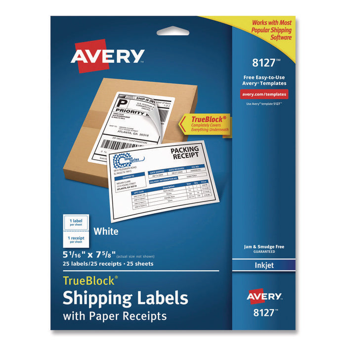 Shipping Labels with TrueBlock Technology, Inkjet Printers, 5.06 x 7.62, White, 25 Sheets/Pack