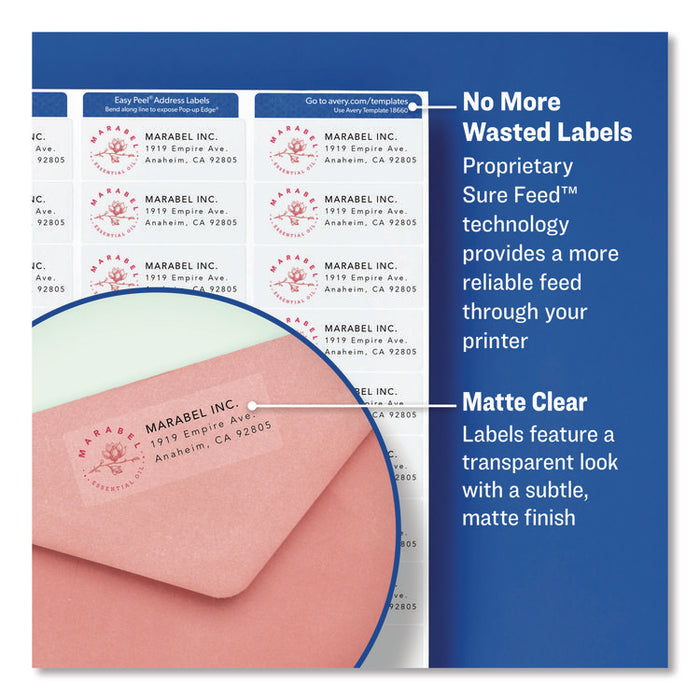 Matte Clear Easy Peel Mailing Labels with Sure Feed Technology, Inkjet Printers, 0.5 x 1.75, Clear, 80/Sheet, 25 Sheets/Pack
