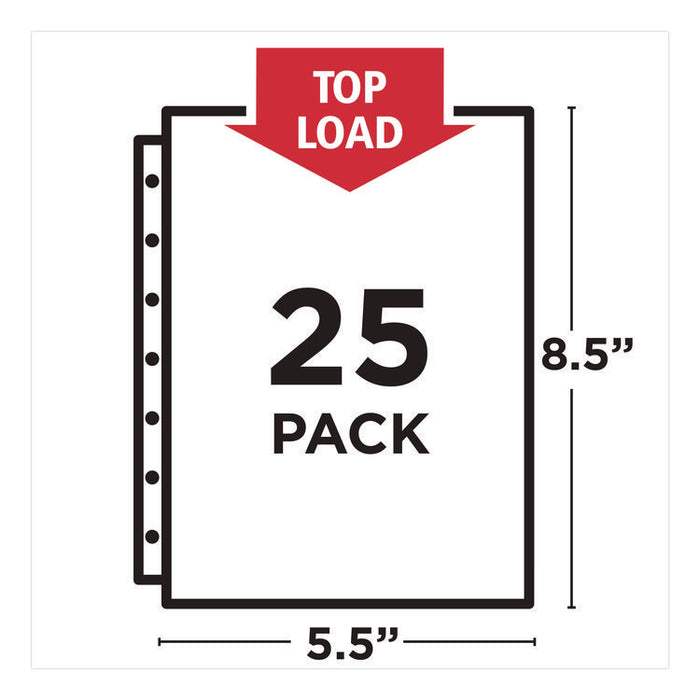 Mini Size Heavyweight Diamond Clear Sheet Protector, Side: 7-Hole Punched, Top Load 8.5 x 5.5 Insert, Clear Front, 25/Pack