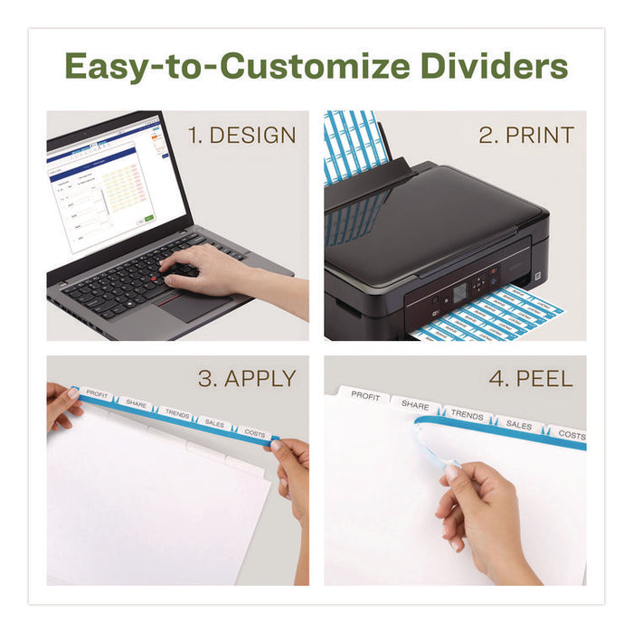Index Maker EcoFriendly Print and Apply Clear Label Dividers with White Tabs, 5-Tab, 11 x 8.5, White, 5 Sets