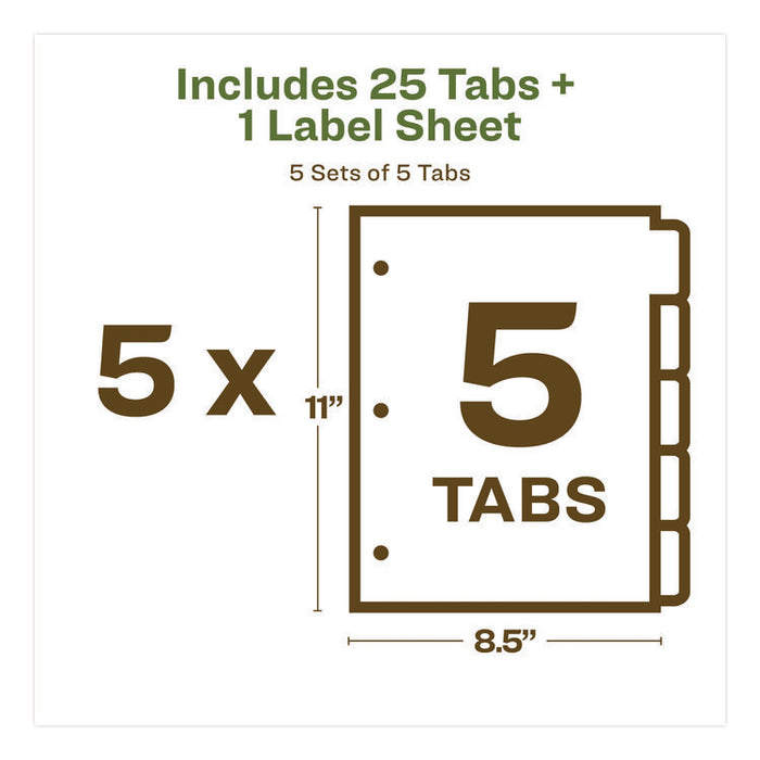 Index Maker EcoFriendly Print and Apply Clear Label Dividers with White Tabs, 5-Tab, 11 x 8.5, White, 5 Sets
