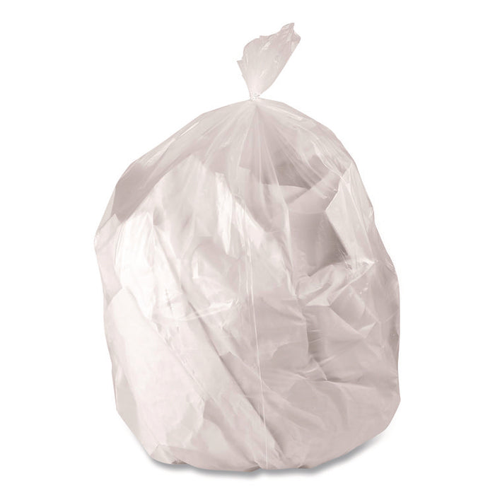 Low-Density Waste Can Liners, 60 gal, 0.9 mil, 38 x 58, Clear, Perforated Roll, 100/Carton