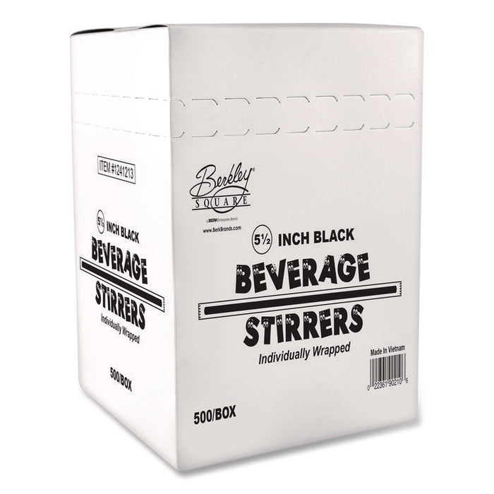 Wrapped Polypropylene Stirrers, 5.5", Black, 500/Box