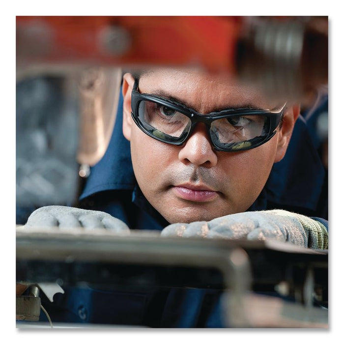 V50 Calico Safety Eyewear with Head Strap, Black Full Frame, Clear Dual Anti-Fog Lens