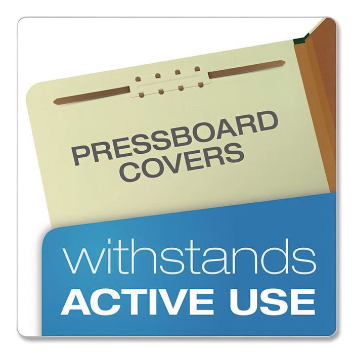 Reinforced Pressboard Classification Folders, 2/5 Tab, Expands 1.75", 1 Divider, 4 Fasteners, Letter Size, Light Green, 10/BX