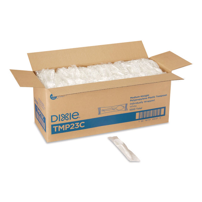 Mediumweight Polypropylene Cutlery, Individually Wrapped, Spoon, Plastic, White, 1,000/Carton