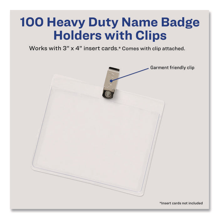 Heavy-Duty Clip-Style Badge Holders, Horizontal, 4 x 3, Clear, 100/Box
