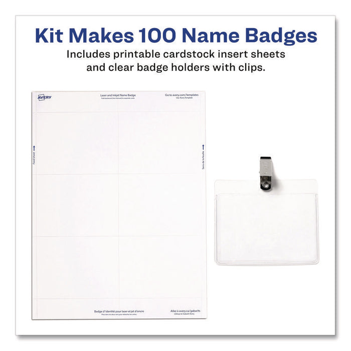 Clip-Style Badge Holder with Laser/Inkjet Insert, Top Load, 3.5 x 2.25, White, 100/Box