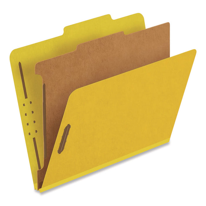 Reinforced Pressboard Classification Folders, 2/5-Cut Tab, Expands 1.75", 1 Divider, 4 Fasteners, Letter Size, Yellow, 10/Box