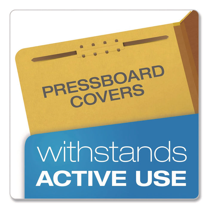 Reinforced Pressboard Classification Folders, 2/5-Cut Tab, Expands 1.75", 1 Divider, 4 Fasteners, Letter Size, Yellow, 10/Box