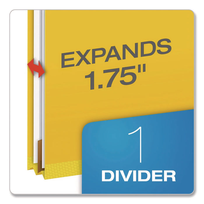 Reinforced Pressboard Classification Folders, 2/5-Cut Tab, Expands 1.75", 1 Divider, 4 Fasteners, Letter Size, Yellow, 10/Box