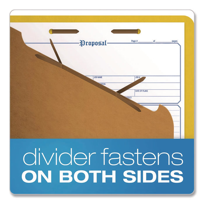 Reinforced Pressboard Classification Folders, 2/5-Cut Tab, Expands 1.75", 1 Divider, 4 Fasteners, Letter Size, Yellow, 10/Box