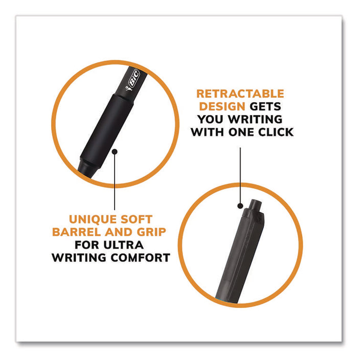 Soft Feel Ballpoint Pen, Retractable, Fine 0.8 mm, Black Ink, Black Barrel, Dozen