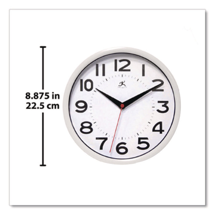 Metro Wall Clock, 9" Diameter, White Case, 1 AA (sold separately)
