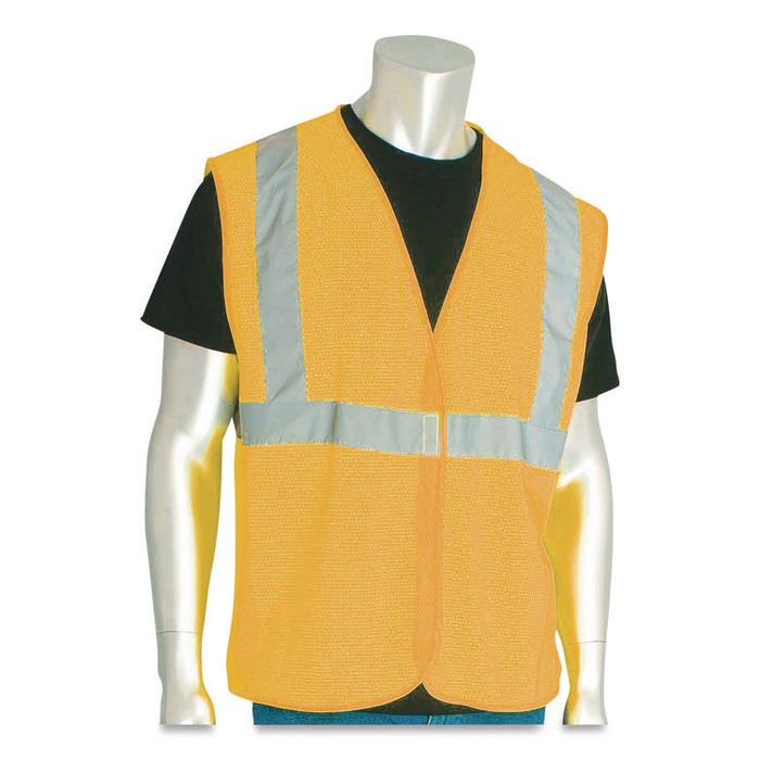ANSI Class 2 Hook and Loop Safety Vest, Polyester Mesh, Large, Hi-Viz Orange