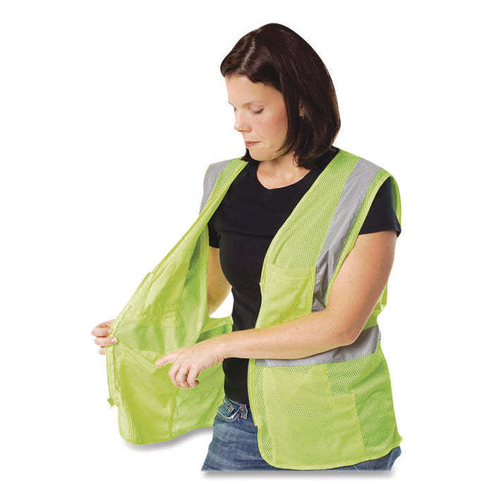 ANSI Class 2 Two-Pocket Zipper Mesh Safety Vest, Polyester Mesh, Large, Hi-Viz Lime Yellow