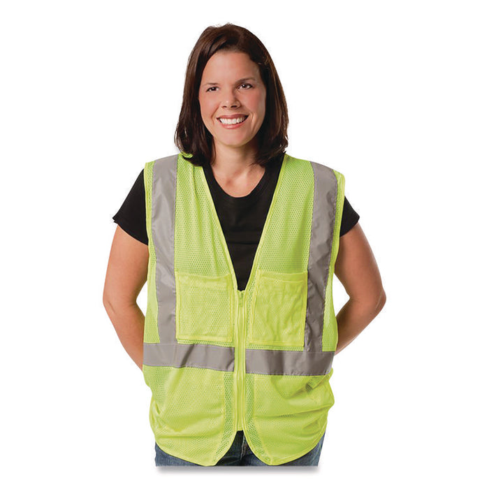 ANSI Class 2 Two-Pocket Zipper Mesh Safety Vest, Polyester Mesh, X-Large, Hi-Viz Lime Yellow