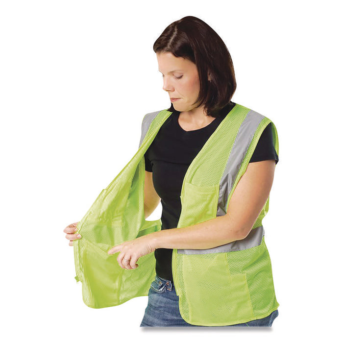 ANSI Class 2 Two-Pocket Zipper Mesh Safety Vest, Polyester Mesh, X-Large, Hi-Viz Lime Yellow