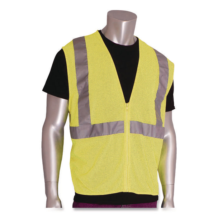 ANSI Class 2 Two-Pocket Zipper Mesh Safety Vest, Polyester Mesh, X-Large, Hi-Viz Lime Yellow
