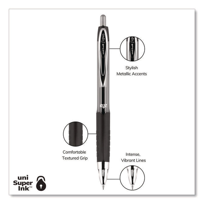 Signo 207 Gel Pen, Retractable, Medium 0.7 mm, Black Ink, Smoke/Black Barrel, 4/Pack