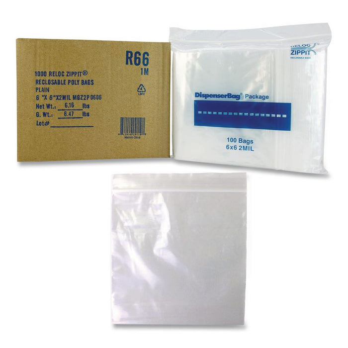Reloc Zippit Plastic Zipper Bags, 6" x 6", Clear, 1,000/Box