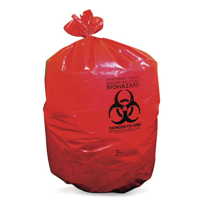 Healthcare Biohazard Printed Low-Density Can Liners, Infectious Waste, 30 gal, 3 mil, 30" x 43", Red, 100/Carton