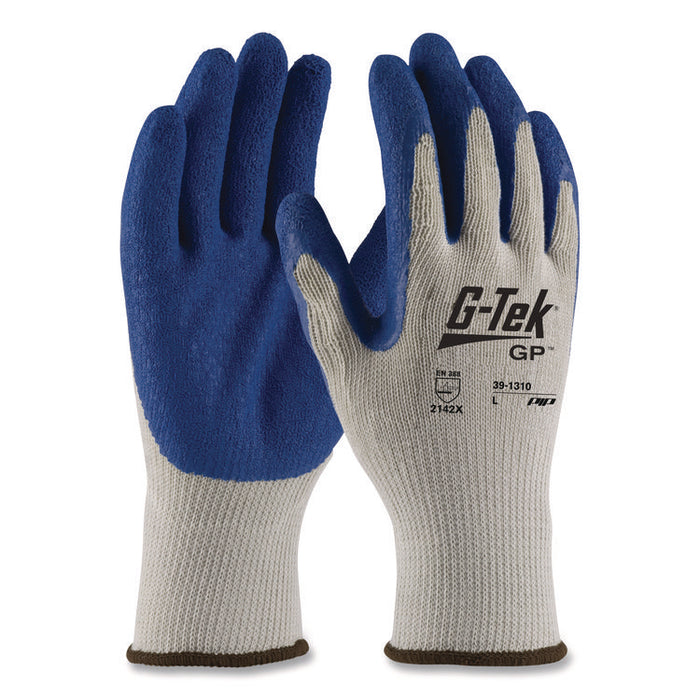 GP Latex-Coated Cotton/Polyester Gloves, EN388: 1111, 10" Long, Medium, Gray/Blue, 12 Pairs