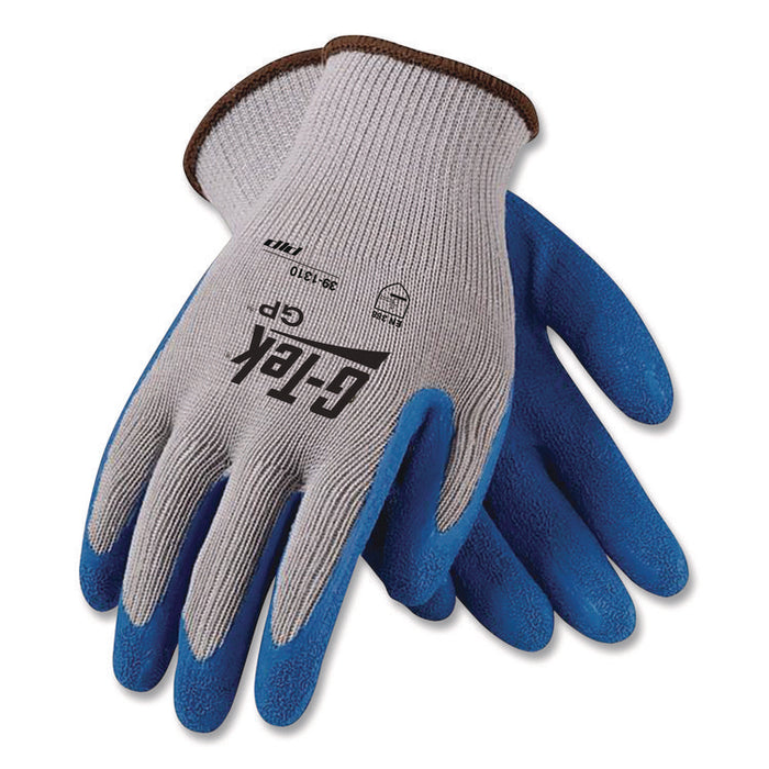 GP Latex-Coated Cotton/Polyester Gloves, EN388: 1111, 10" Long, Large, Gray/Blue, 12 Pairs