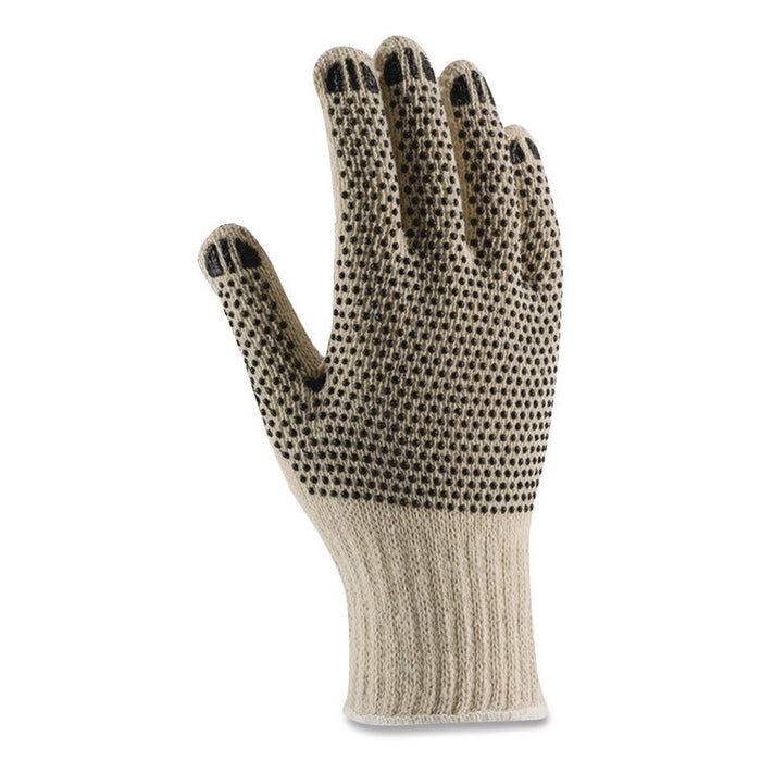 PVC-Dotted Cotton/Polyester Work Gloves, Reversible, Large, Beige/Black, 12 Pairs