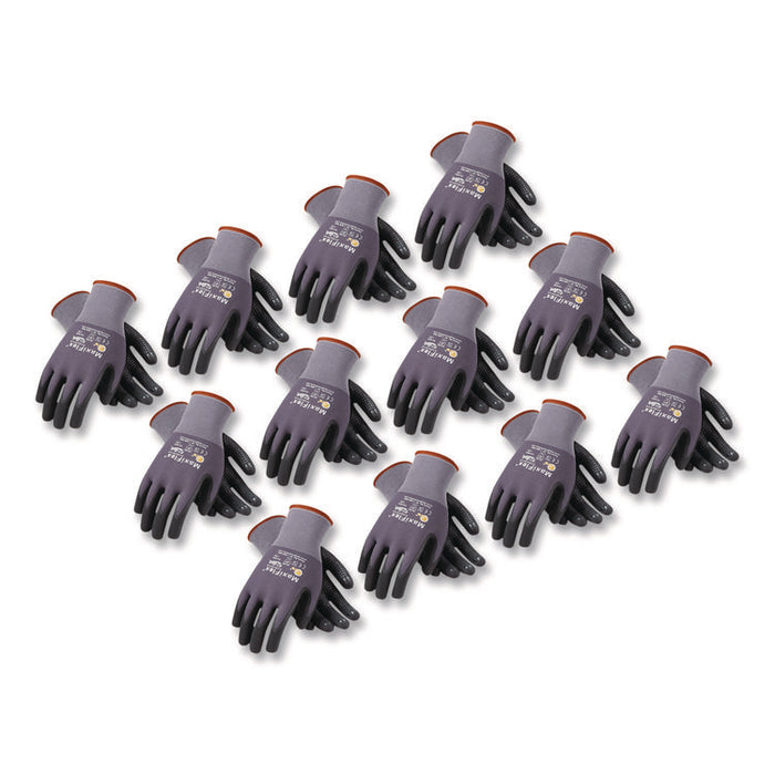 Ultimate Seamless Knit Nylon Gloves, Nitrile MicroFoam Grip: Palm/Fingers/Knuckles, EN388: 4131, Large, Gray, 12 Pairs