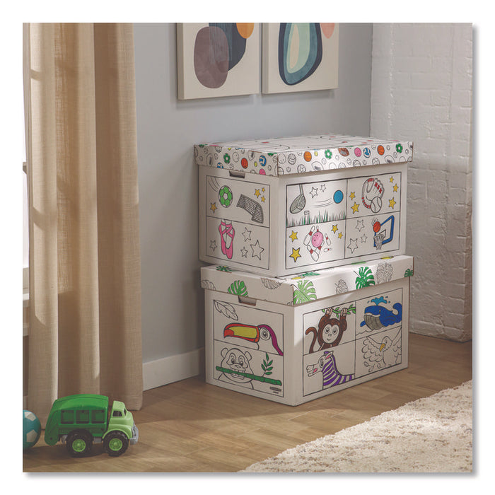 At Play Color in Toy Box, Animal Design, 1 Section, 39.27 gal, 5.25 Cu Ft, 28" x 18" x 18", White/Black