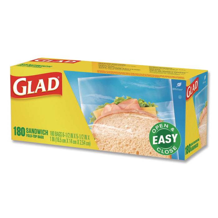 Fold Top Food Storage Plastic Sandwich Bags, 6.5 x 5.5, Clear, 180 Bags/Box, 12 Boxes/Carton