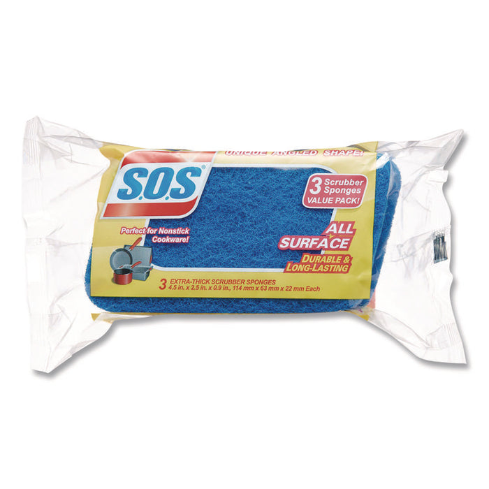 All Surface Scrubber Sponge, 2.5 x 4.5, 0.9" Thick, Dark Blue/Light Blue, 3/Pack, 8 Packs/Carton