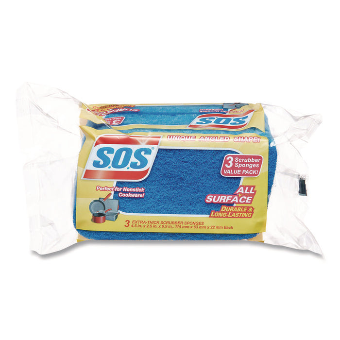 All Surface Scrubber Sponge, 2.5 x 4.5, 0.9" Thick, Dark Blue/Light Blue, 3/Pack, 8 Packs/Carton
