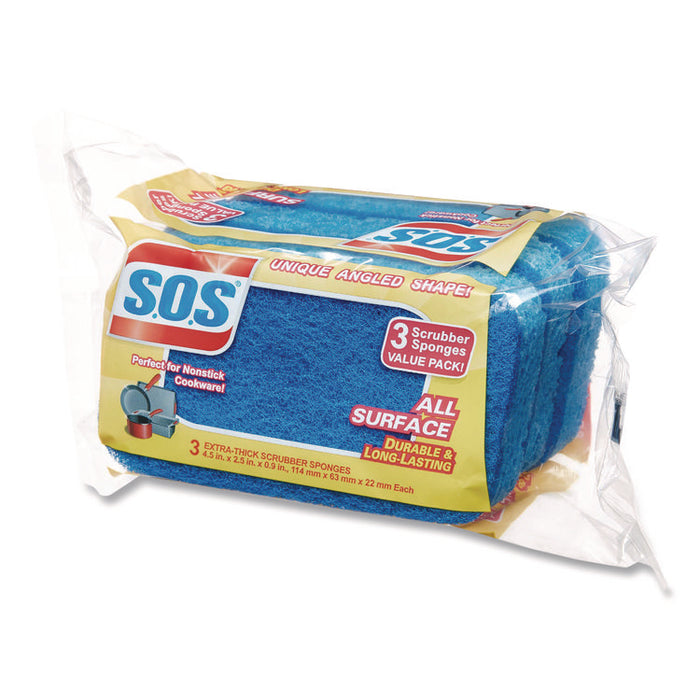All Surface Scrubber Sponge, 2.5 x 4.5, 0.9" Thick, Dark Blue/Light Blue, 3/Pack, 8 Packs/Carton