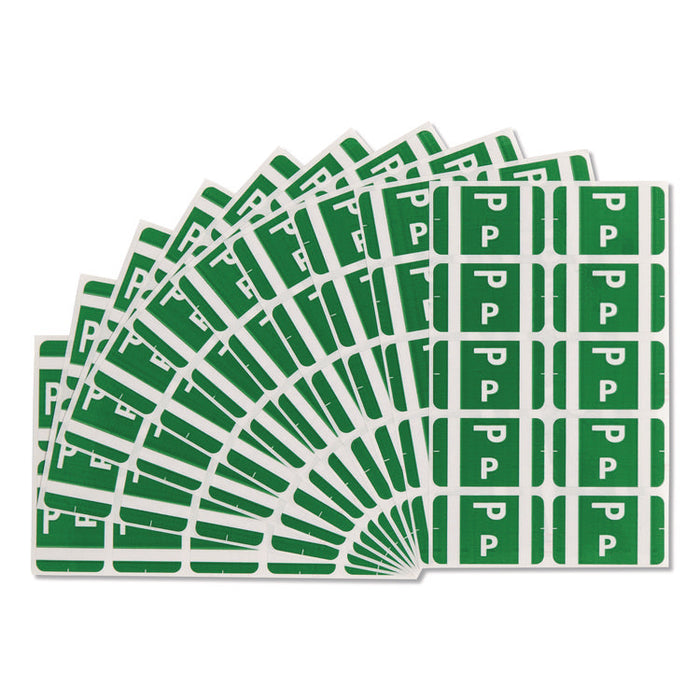 AlphaZ Color-Coded Second Letter Alphabetical Labels, P, 1 x 1.63, Dark Green, 10/Sheet, 10 Sheets/Pack