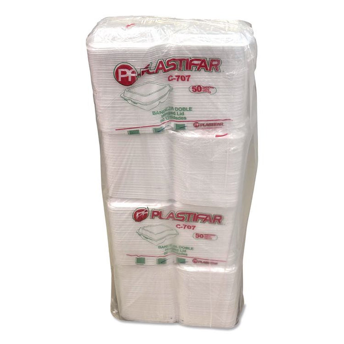 Foam Hinged Lid Containers, 3-Compartment, 7.56 x 8.25 x 2.38, White, Foam, 200/Carton