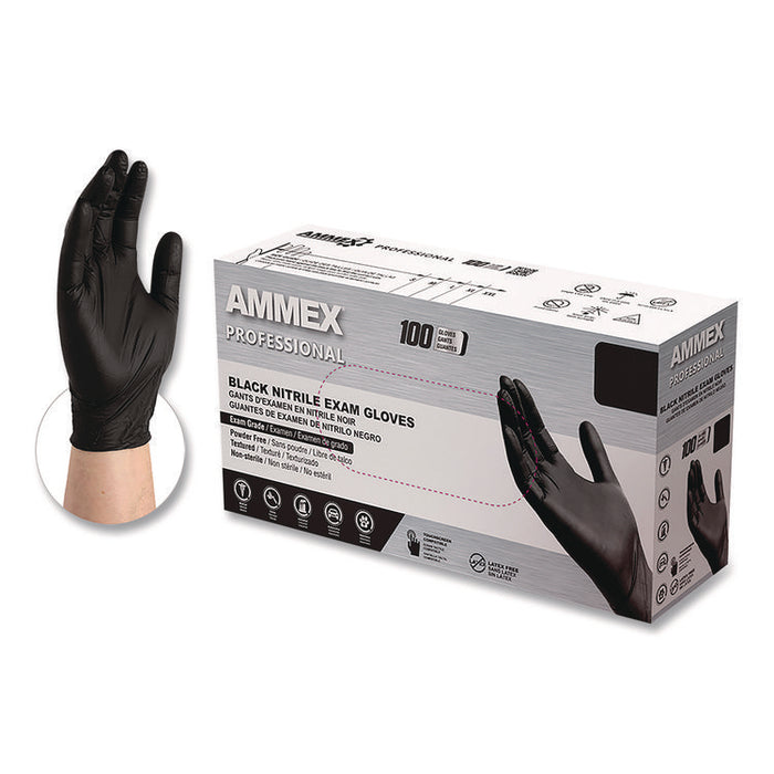 Nitrile Exam Gloves, Powder-Free, Small, Black, 100/Box