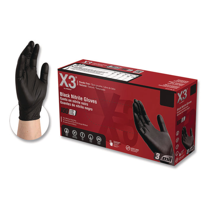 Industrial Nitrile Gloves, Powder-Free, XX-Large, 3 mil Thick, 9.5" Long, Black, 100/Box