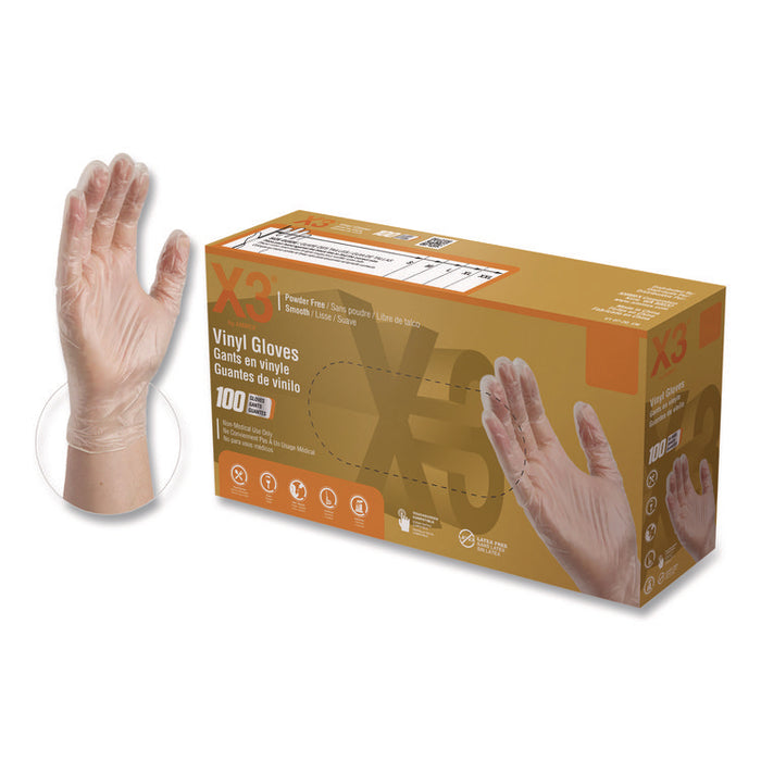 Industrial Vinyl Gloves, Powder-Free, Small, 3 mil Thick, 9.5" Long, Clear, 100/Box