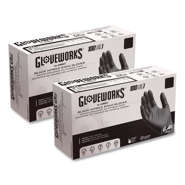 Nitrile Exam Gloves, Powder-Free, Small, 6 mil Thick, 9.5" Long, Black, 100/Box