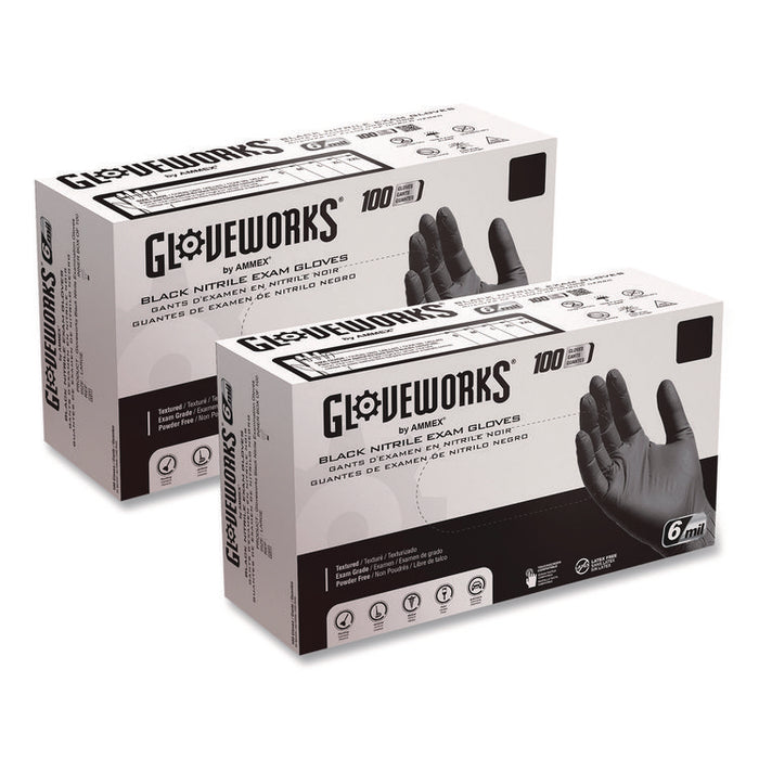 Nitrile Exam Gloves, Powder-Free, XX-Large, 6 mil Thick, 9.5" Long, Black, 100/Box