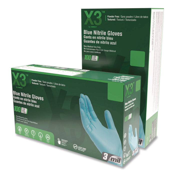 Industrial Nitrile Gloves, Powder-Free, Small, 3 mil Thick, 9.5" Long, Blue, 100/Box
