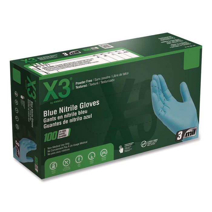 Industrial Nitrile Gloves, Powder-Free, Small, 3 mil Thick, 9.5" Long, Blue, 100/Box