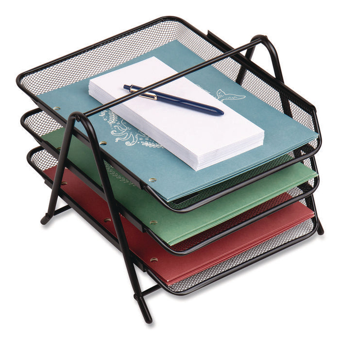 Tiered Metal Mesh Desk Tray Organizer, 3-Tier, Letter Size, 11.5 x 13.75 x 10, Black